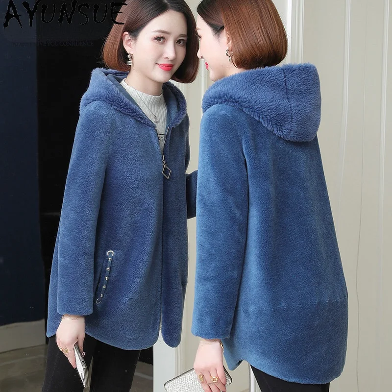 

AYUNSUE 100% Sheep Shearing Jacket Women's Clothing Real Fur Coat Women Short Wool Jackets Hooded Streetwear Chaqueta Mujer 1140