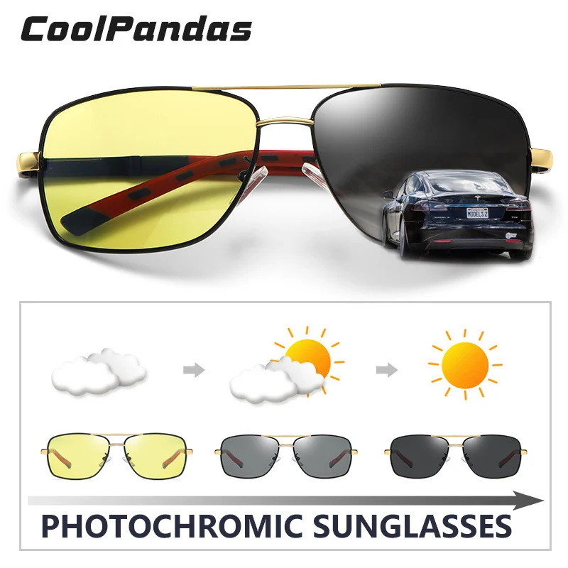 CoolPandas Brand Design Square Sunglasses Men Polarized Photochromic Sun Glasses Women Driving Goggle lentes de sol hombre