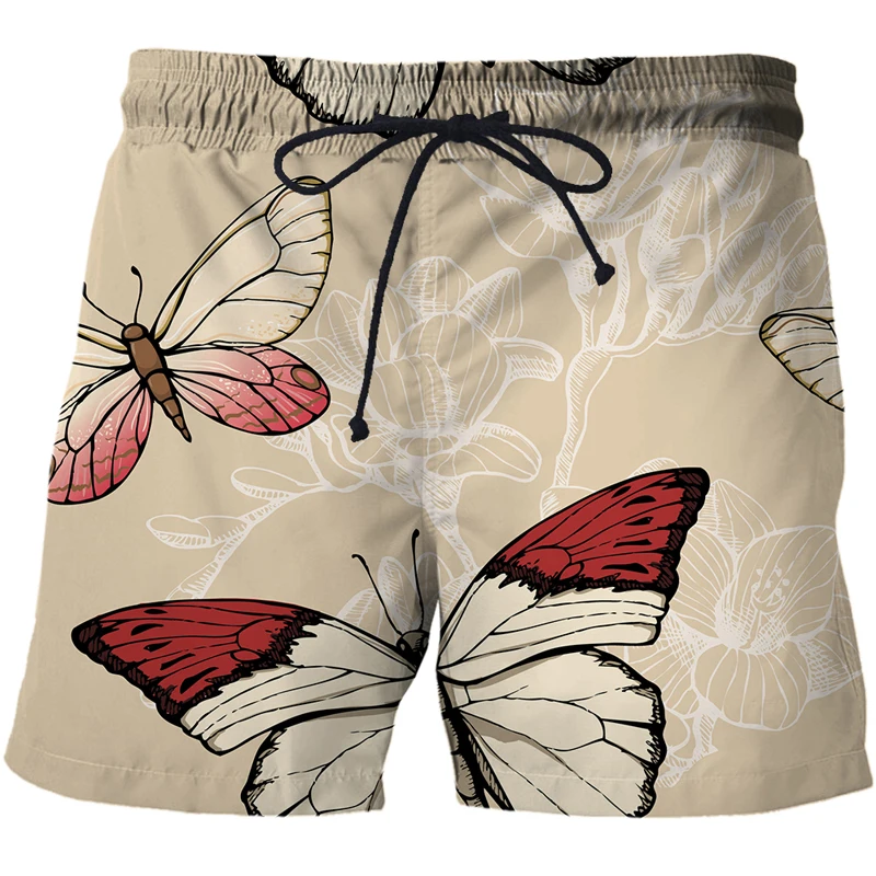 Men Shorts Cartoon Butterfly 3D Quick Dry Clothes Pants Male Elastic Waist Loose Trouser Summer Swimming Loose Beachwears Short