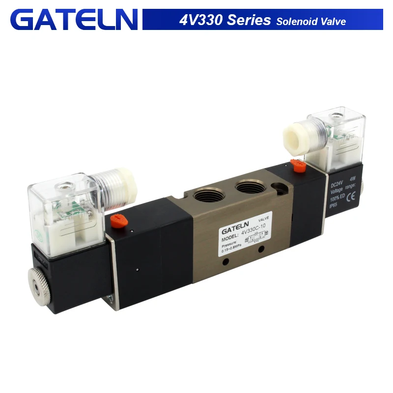 

4V330C-10 4V330E-10 4V330P-10 5Way 3Position Dual Solenoid Pneumatic Air Valve 3/8" BSPT DC12V DC24V AC110V AC220V with fittings