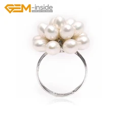 5-6mm White Pink Color Freshwater Pearls White Gold Plated Ring Adjustable Size Jewelry New Fashion Party Gifts For Women Girls