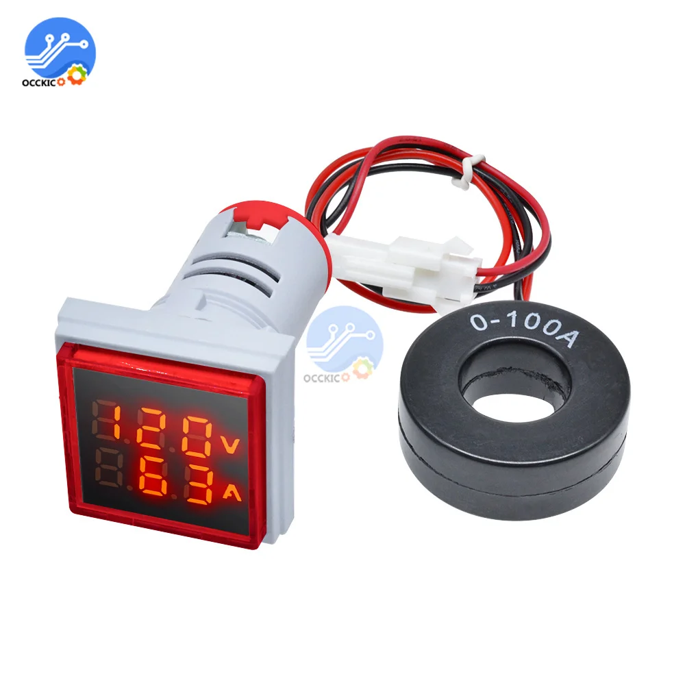 AC 60-500V 0-100A Square LED Digital Voltmeter Ammeter 110V 220V Voltage Current Meter Voltammeter Car Volt Amp Tester Detector