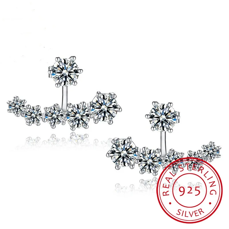 925 Sterling Silver Star Stud Earring Double Sided Clear Cubic Zirconia Earring for Women Wedding Engagement Fine Jewelry