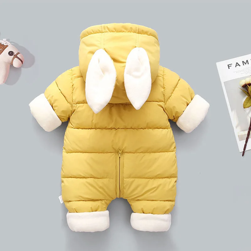 2023 Autumn Winter Overall For Children Infant Down Cotton Thickened Clothes Hooded Cartoon Baby Boys Girls Jumpsuit Baby Romper