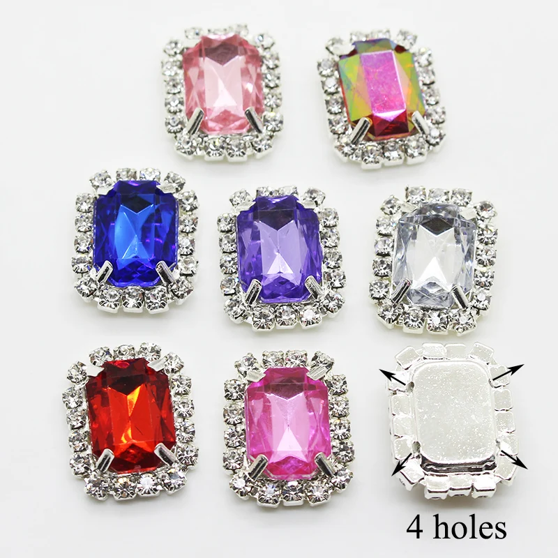 Factory Outlet 10PCS/lot 20*16mm Acrylic Rectangle Rhinestone Button Flatback Can Mix Colors For Free Delivery