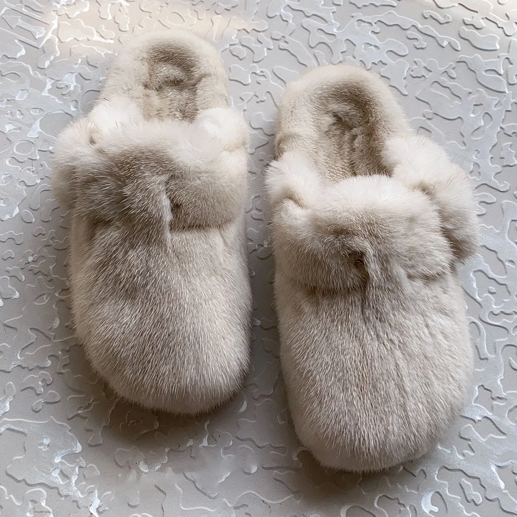 Luxuriöse, bequeme Damen-Slipper aus Naturfell, flache Schuhe, Plüsch-Mules, Sandalen, flauschige Hausschuhe aus echtem Nerzfell für Damen – Detail 6