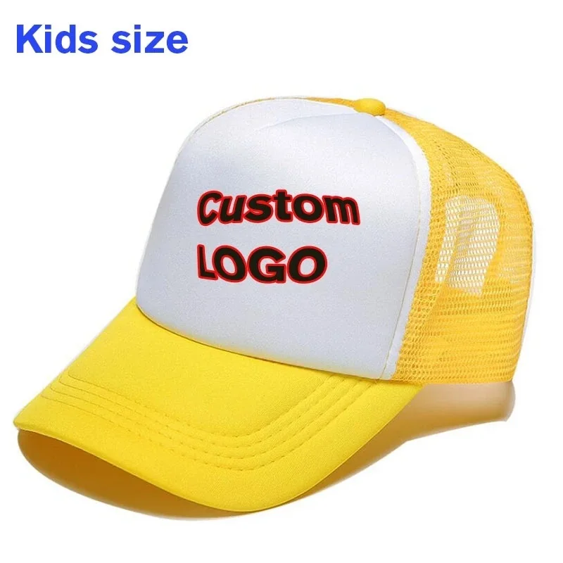 Child Baby DIY Custom Logo Trucker Hats Summer Boys Breathable Acrylic Print Logo Kids Girls Snapback Hats