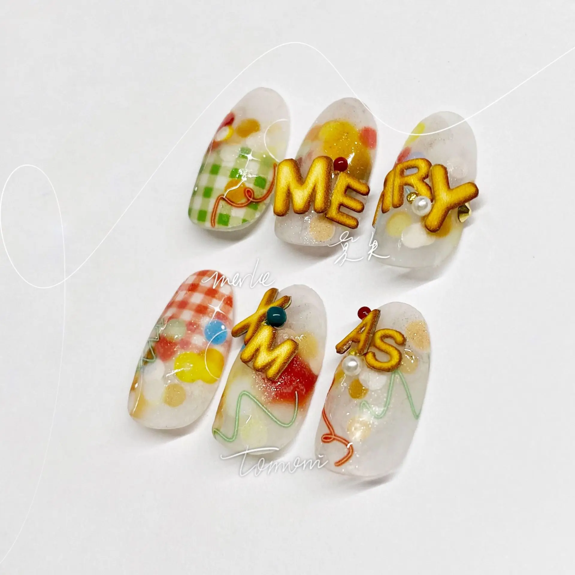 MS Cute Cookies Number Letters High Quality 3D Engraved Nail Stickers Nail Art Decorations Nail Decals Design