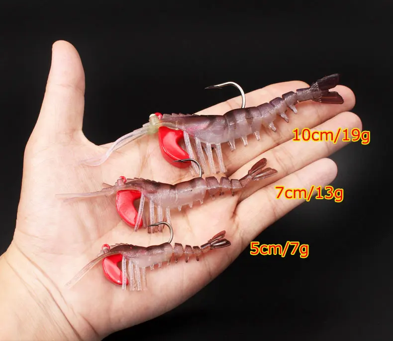 6pcs 12g 18g fishing shrimp prawn lure baits, river prawn fishing craws saltwater bream lures with luminous eyes