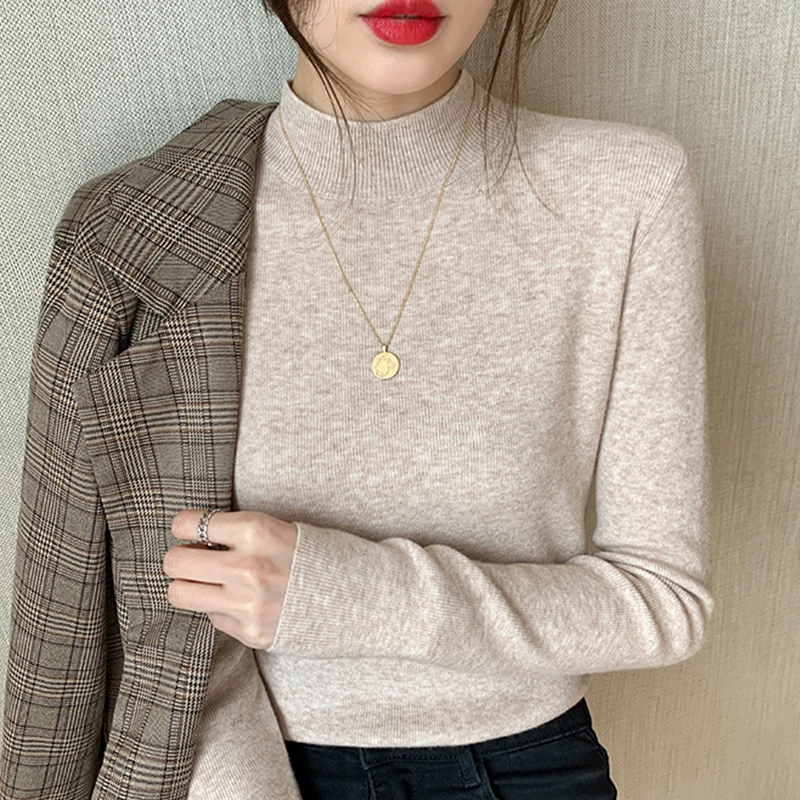 Turtleneck Warm Women Sweaters Korean Knitted Slim Office Long Sleeve Female Casual Jumpers Autumn Fashion New Ladies Pullovers