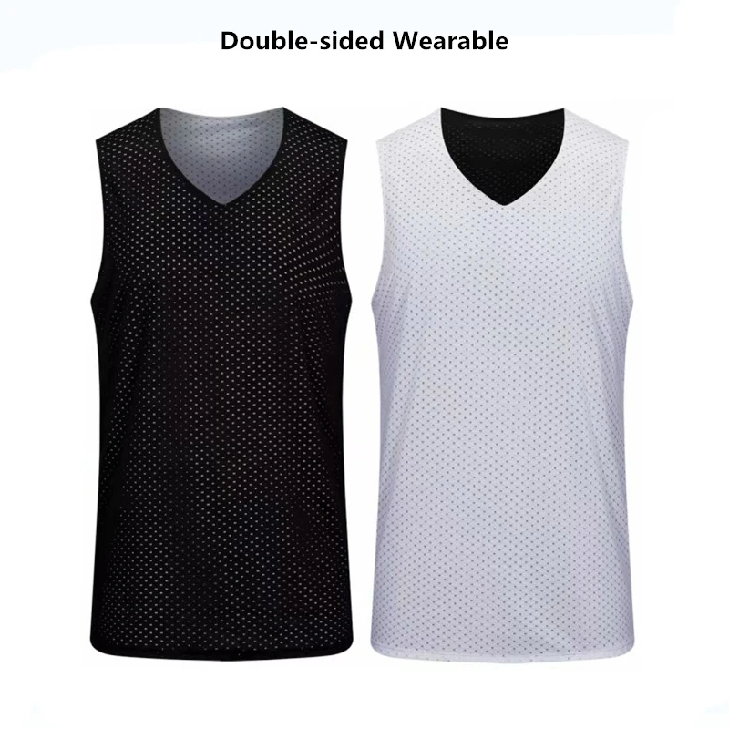 Double Sided Wearable Quick Dry Men Kids Basketball Jersey Uniforms Clothes Workout Double-deck Sleevess Sport Shirts