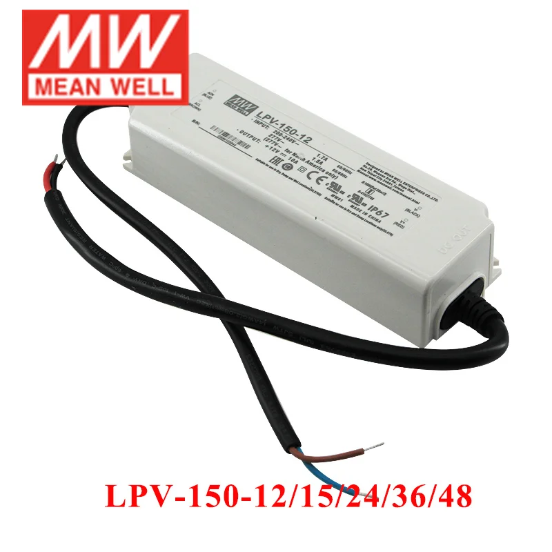 

MEAN WELL LPV-150 Series 150W IP67 Waterproof Single Output Switching Power Supply 12V 15V 24V 36V 48V DC LED Light Monitor