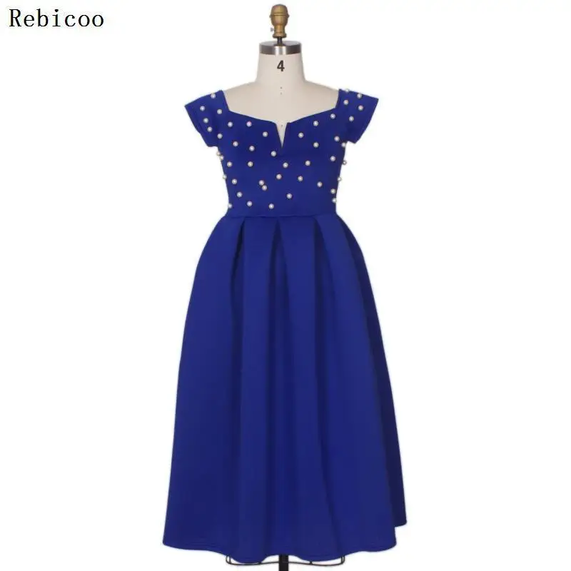 Sexy Club Party Elegant OL Lady Streetwear Autumn Women Dresses Blue  Off Shoulder Beading Female Fashion Pearl Dress