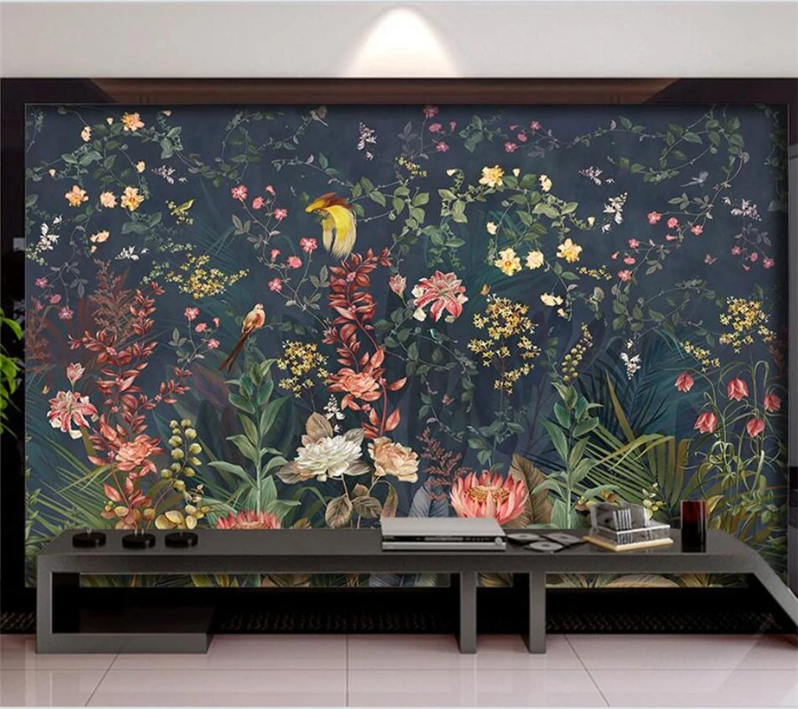 Custom wallpaper 3d hand-painted flowers and birds beautiful flowers woods murals living room bedroom background wall decoration