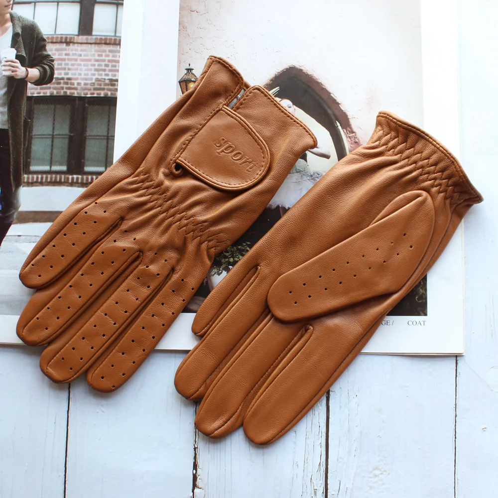 Spring new men\'s and women\'s sheepskin gloves touch screen single thin leather gloves sports golf driver driving gloves