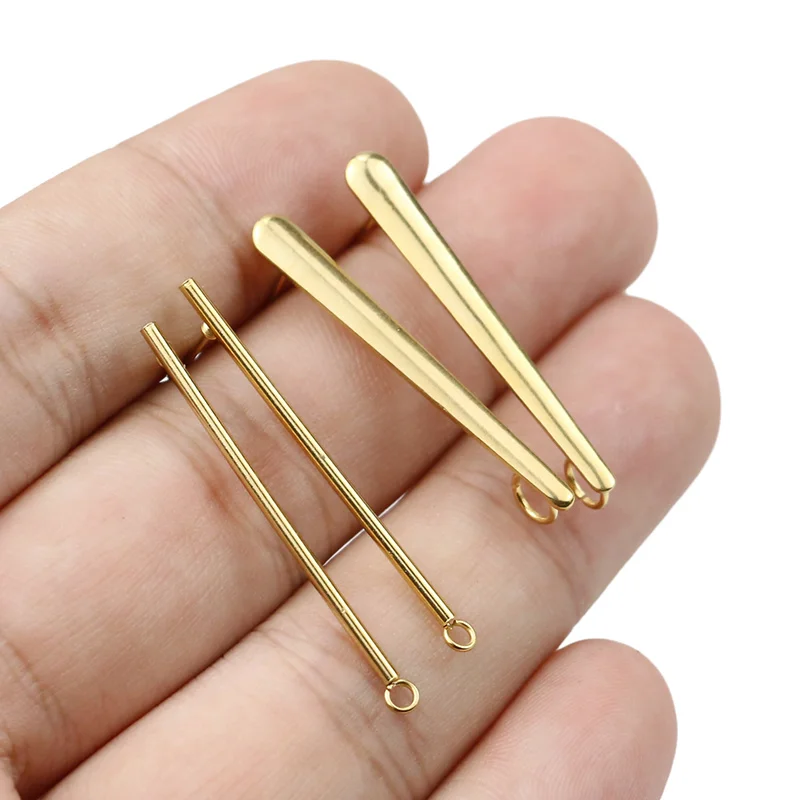 

10pcs Diy Earrings Findings Stainless Steel Long Stick Earring Post Connector with Open Ring for Making Korea Style Earring