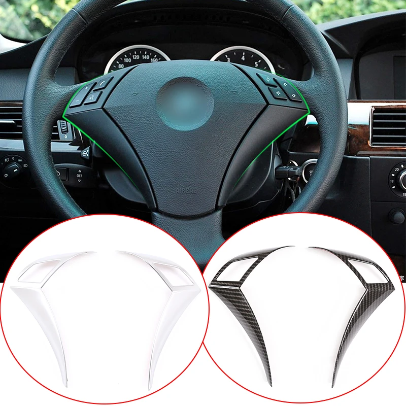 Car Styling Steering Wheel Button Decoration Frame Trim Carbon Fiber ABS For BMW 5 Series E60 E61 2003-2010 Interior Accessories