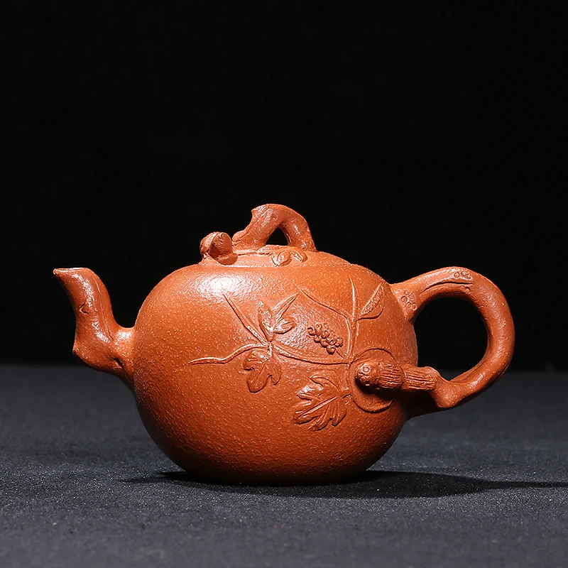 

|1 Cultural Revolution factory Jiang Rongquan's hand-made coarse sand pear skin vermilion mud sketch squirrel grape pot