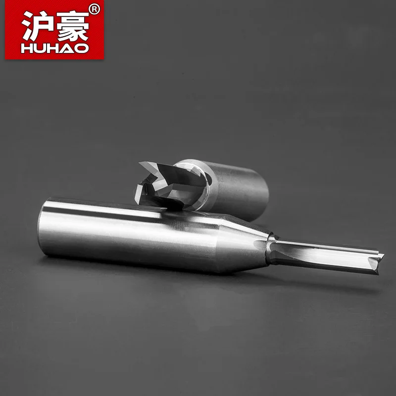 HUHAO-Herramienta de carpintería CNC, cortador de fresado de extremo recto TCT, broca enrutadora de acero de tungsteno para taladro de ranura de