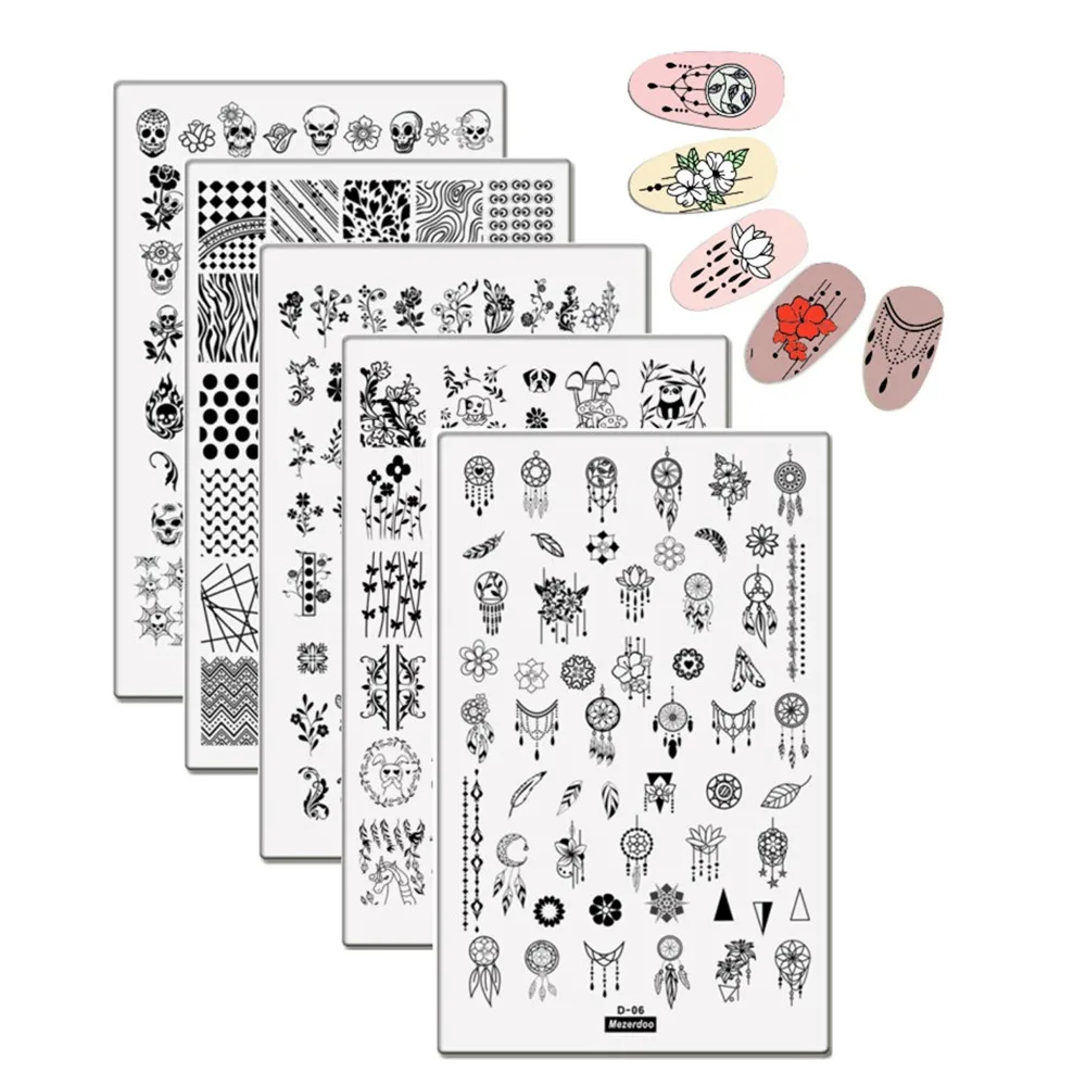 

5Pcs Cute Dog Animal Nail Art Stamping Plates 9.5*14.5cm Geometric Beading Rose Flower Heart Skull Stamp Template Image Plates