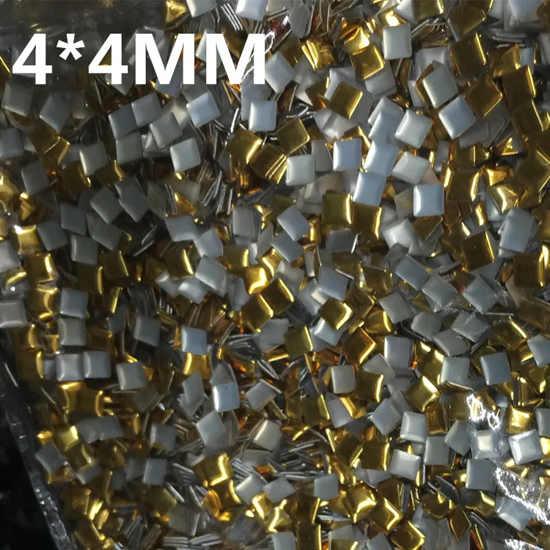 1440pcs 4*4mm Gold Hot Fix Aluminium Pyramid Rhinestuds Square Shape Nailheads Drilling DIY Accessories Punk Rock DIY Spikes