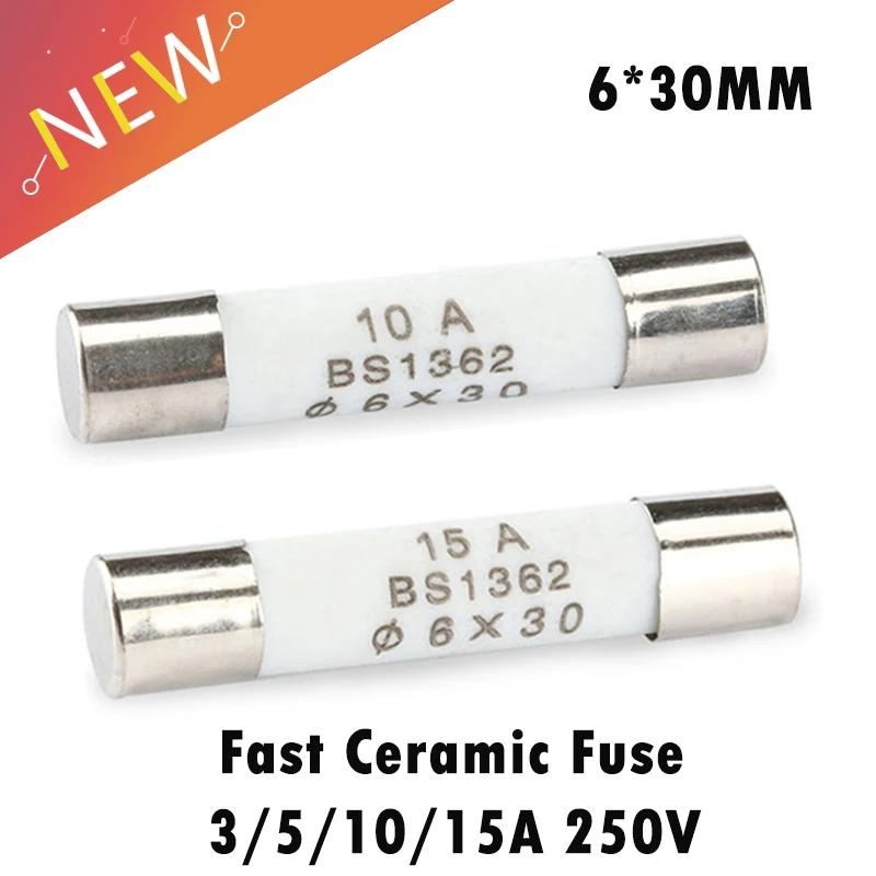 10Pcs/lot 6*30mm fast ceramic fuses Kit assortment 250V  3A 5A 10A  6x30mm AMP Fuse tube