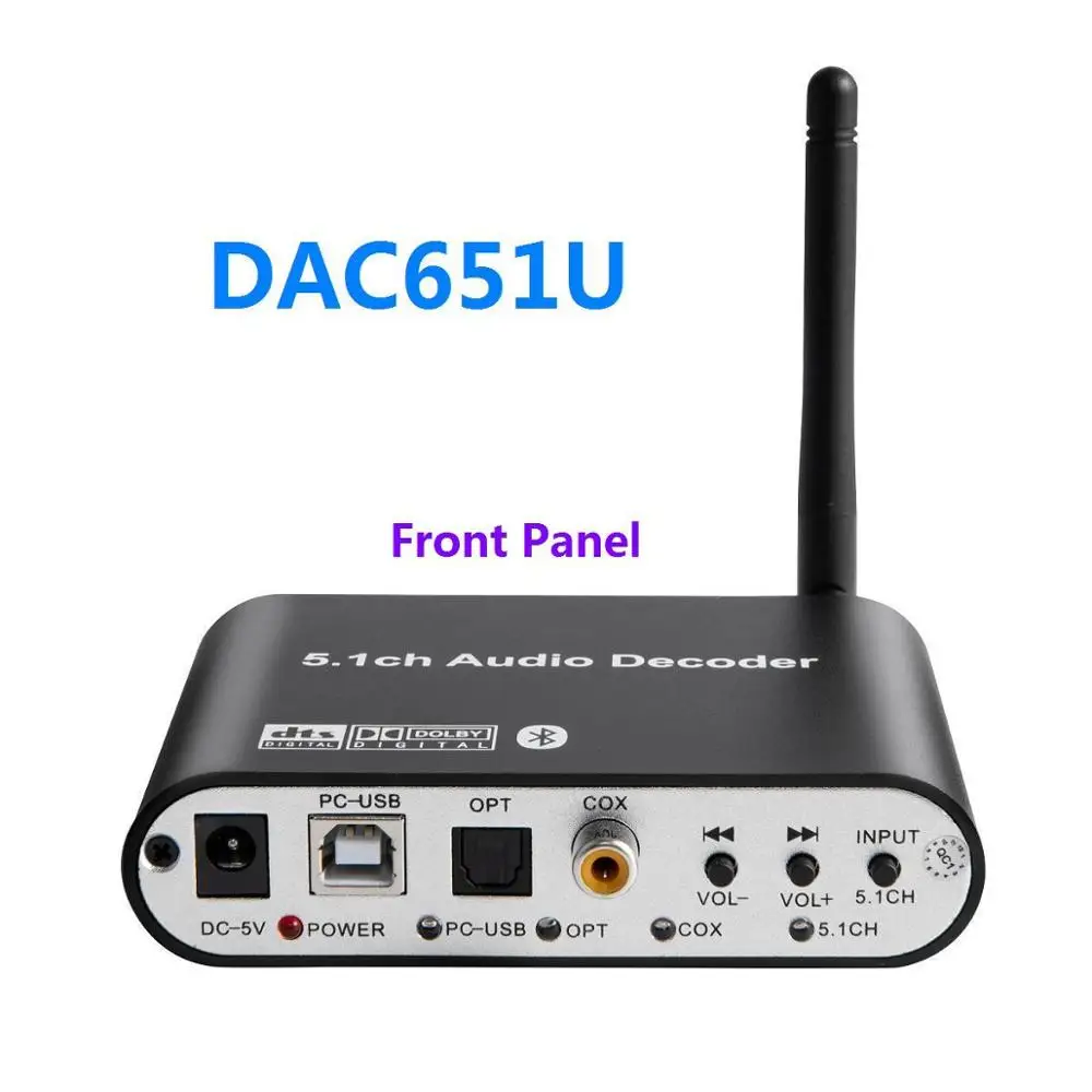 dts 5.1 Audio Decoder converter PC-USB Soundcard RCA SPDIF Coxial Optical Bluetooth 5.0 receiver Volume USB music player ac3 DAC