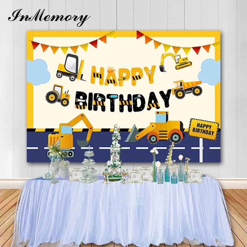 InMemory Excavator Photographic Background for Kids Baby Shower Construction Birthday Party Banner Booth Backdrop Photo Studio