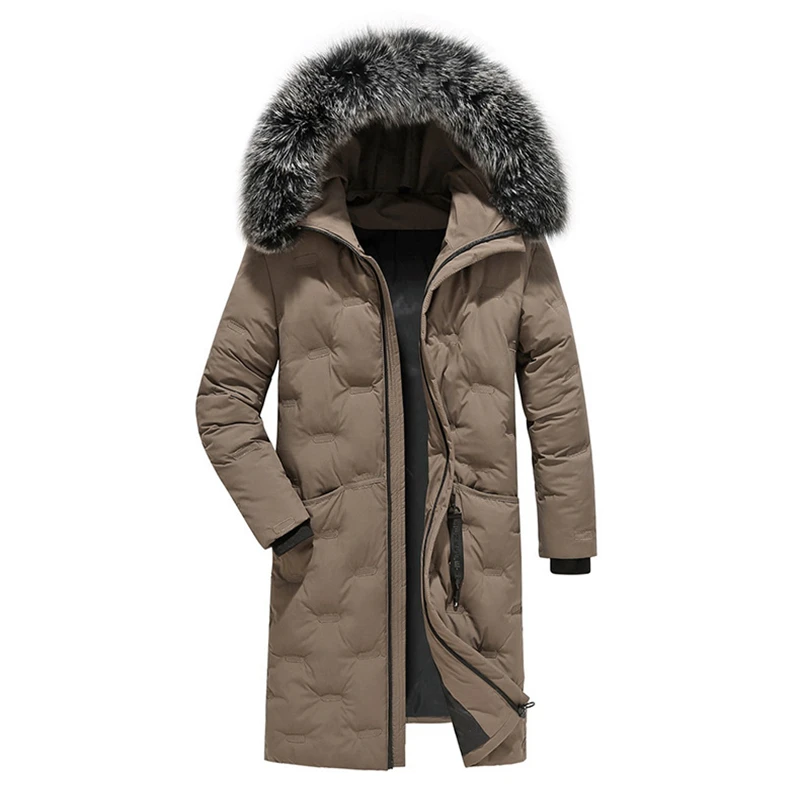 Winter männer Gestickte jacke Männer Feste Jacke Neue Ankunft Dicke Warme Mantel Lange Mit Kapuze Jacke Pelz Kragen Winddicht Padded Parka