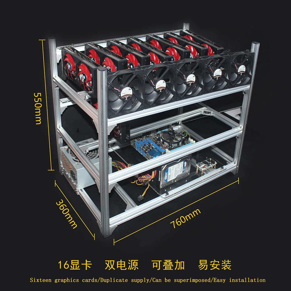 Imagem -02 - Rack de Mineração 19gpu V3c V3d Rack de Mineração com Abertura de Alumínio Empilhável Bitcon Bitcoin 16gpu