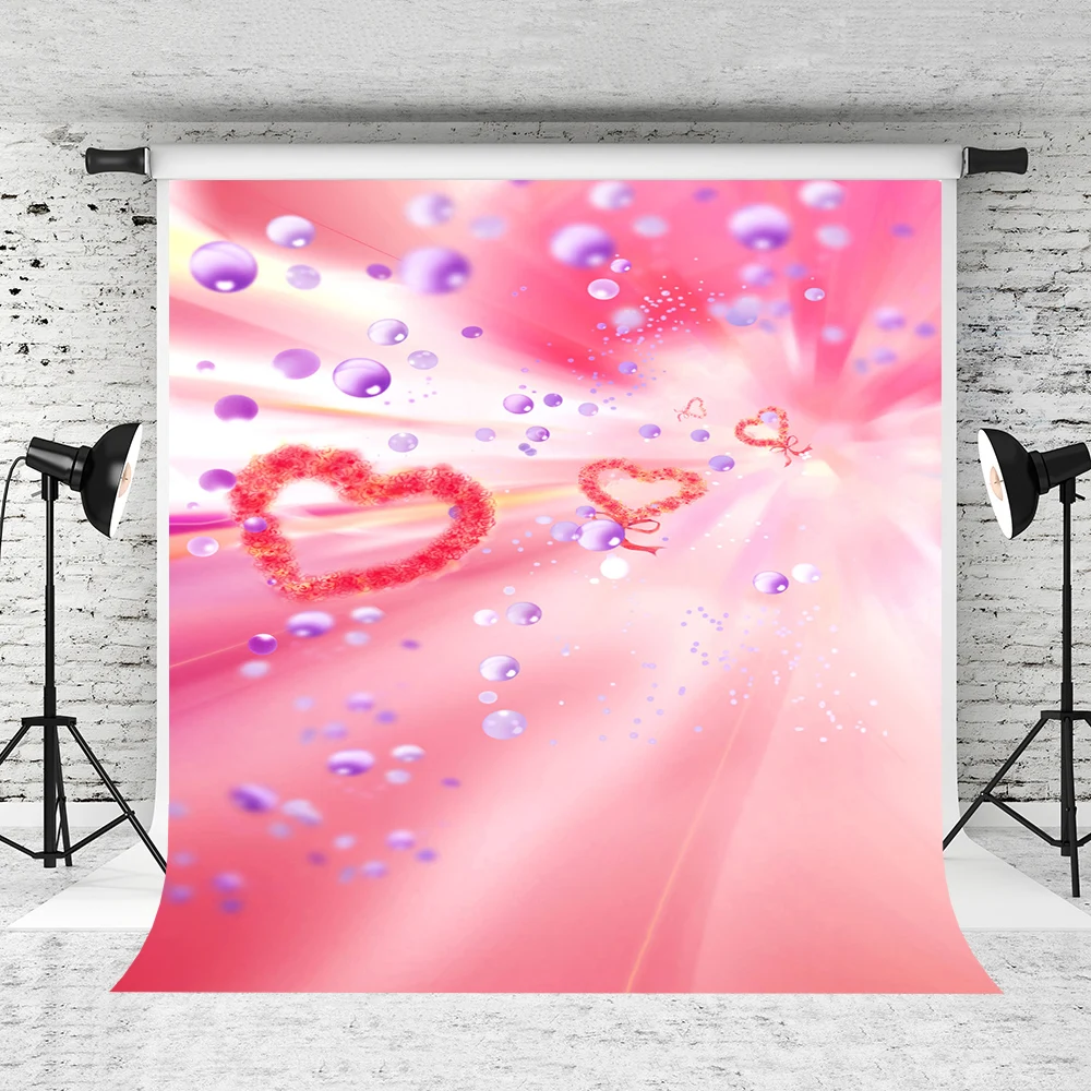 

VinylBDS 5X7FT Pink Photo Background Heart Shape Of Water Droplets Floating Photography Backdrop Valentine'S Day Stduio Backdrop