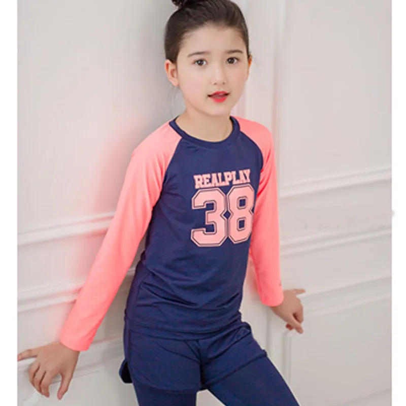 Children's Swimwear Girls Split Swimwear Long-sleeved Korean Sun Sun-proof Swimwear Quick Dry clothing for children