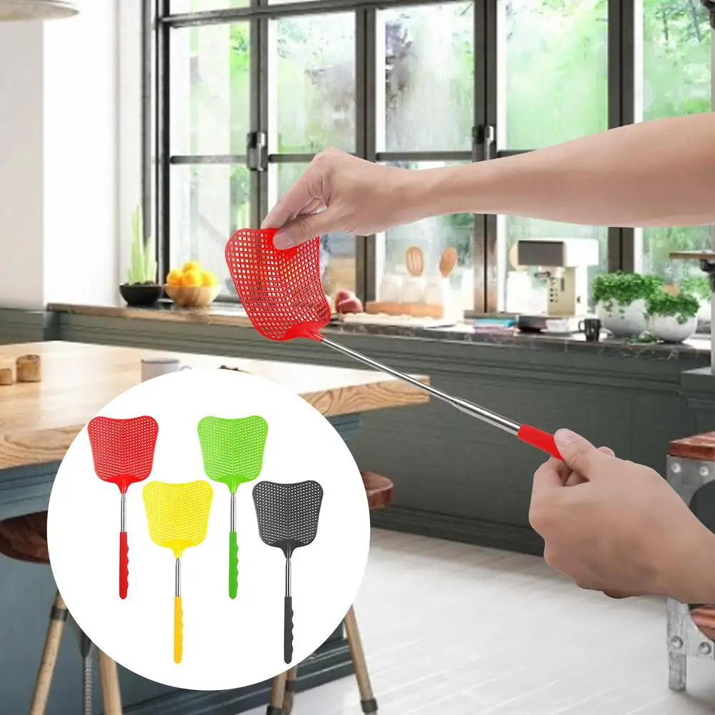 Extendable Fly Swatter Durable Telescopic Plastic Fly Swatter Retractable Flyswatter With Stainless Steel Long Handle