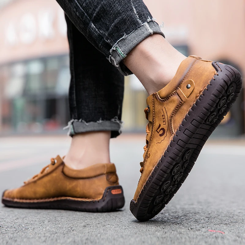 2024 New Men Casual Shoes Handmade Leather Loafers Comfortable Men\'s Shoes Quality Split Leather Flat Moccasins Men Sneakers