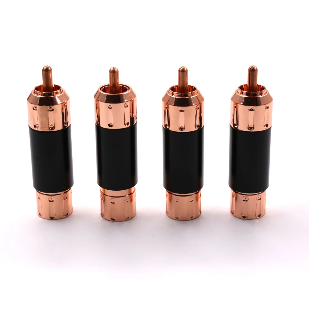 4PCS High Quality Red Copper Plated RCA Audio Plug HIFI Interconnect Cable Male Plug