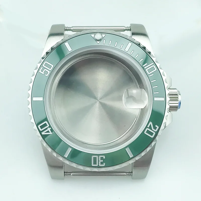 

10ATM WR 40mm Diver Fashion Sapphire Crystal Green Silver Ceramic Bezel Watch Case For eta2836 Miyota8215 Sub Style