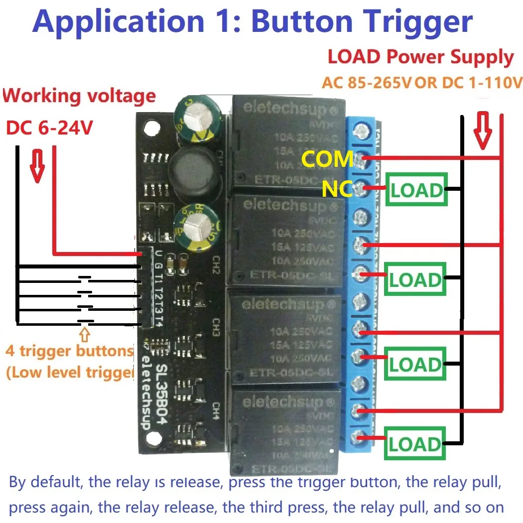 5V-24 1-4CH Flip-Flop Relay Module Bistable Self-locking Trigger Time Switch Turn on/off PLC Board