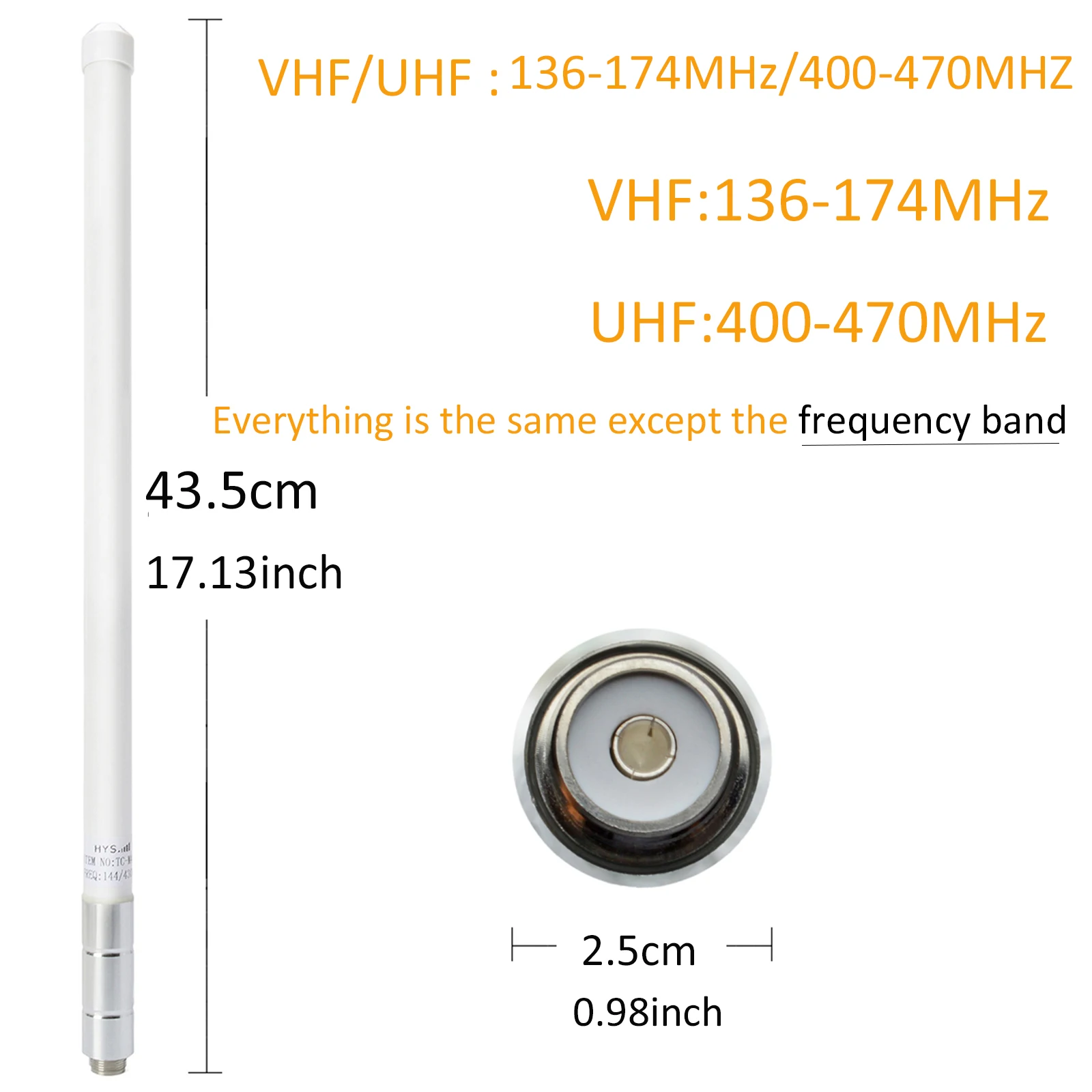 HYS Dual Band VHF UHF Antenna  144/430MHz Ham Radio Fiberglass Antenna for Amateur Car Mobile Radio Walkie Talkie