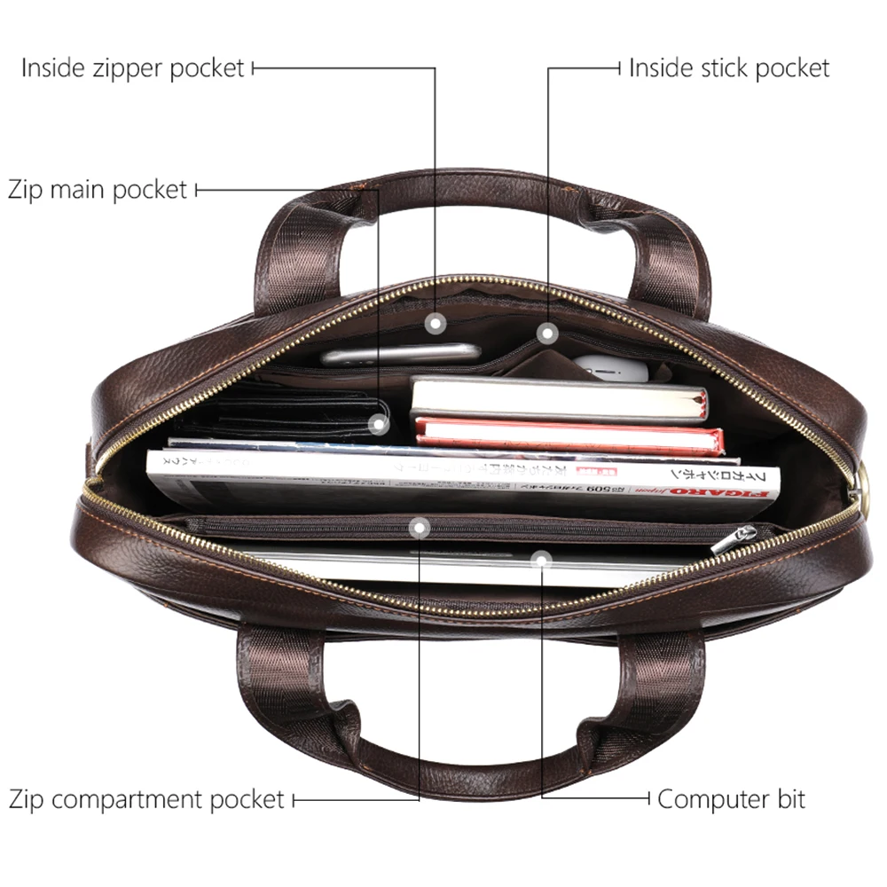 MVA 남성용 비즈니스 서류 가방, 가죽 서류 가방, 노트북용 메신저 백, 13 숄더백, 여행 5006