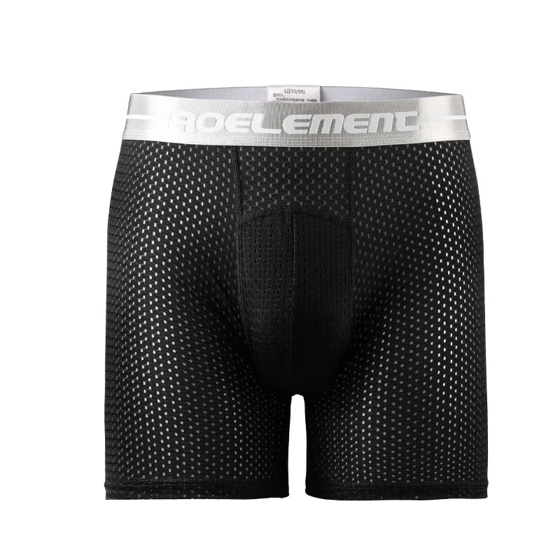 Cueca boxer masculina, roupa íntima sexy de malha de seda com bolsa respirável, tamanho grande