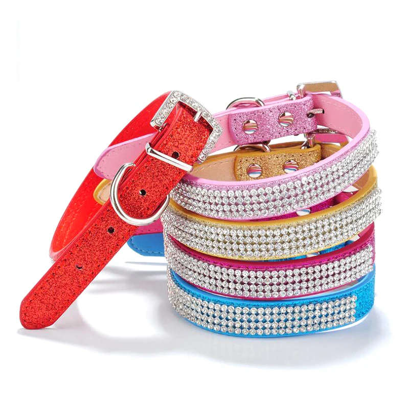 Dog Cat Collar Multirow Shining Rhinestone PU Leather Adjustable Walking Pet Collars For Small Medium Dogs Chihuahua Pet Product