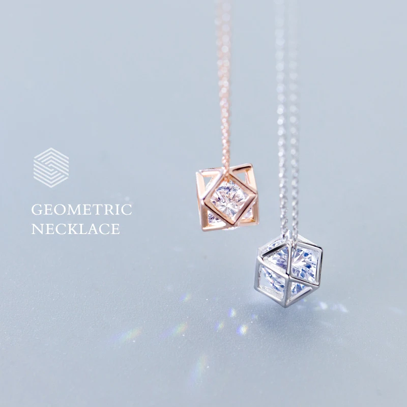 

Modian New Sale Geometric Clear 5A CZ Sparkling Charm Necklaces Pendant For Women Real 925 Sterling Silver Irregular Jewelry