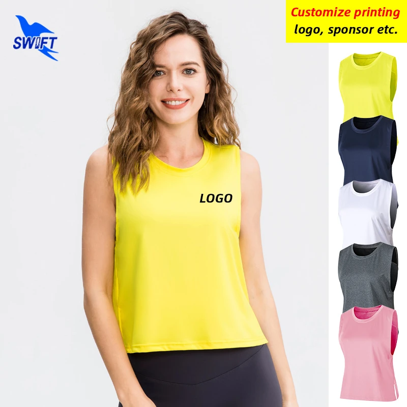 Customize LOGO Sleeveless Yoga Shirt Women Quick Dry Loose Gym T-Shirts Running Fitness Sportswear Vest with Mesh Patchwork