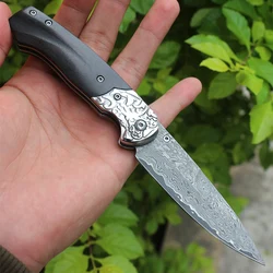 Kitchen tools Folding knife  Damascus steel imports blacksmithing camping tool wood handle outdoor self-defense knife