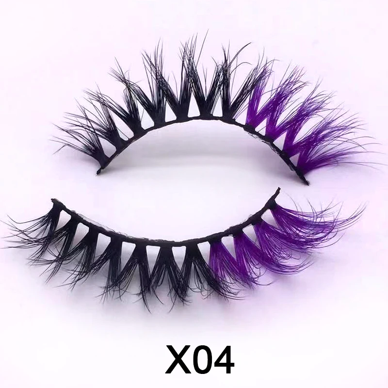 OKAYLASH Unique Mix Two Colors 3D Mink Rainbow Colored Eyelashes Volume Fluffy Red Purple Blue Lashes For Cosplay Halloween