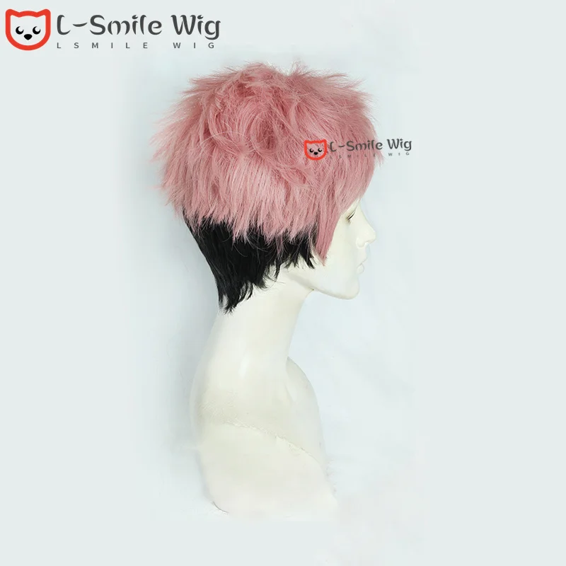 Anime Yuji Itadori Cosplay Wig Pink Gradient Black Short Cosplay Yuji Itadori Wigs Heat Resistant Halloween Wigs + Free Wig Cap