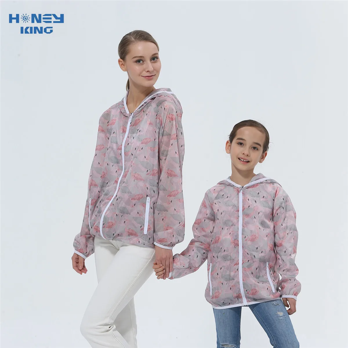 HONEYKING Flamingo Children Cartoon UV Protection Jacket Girl Sun Protection Clothing Boy Waterproof Top For Children Clothing