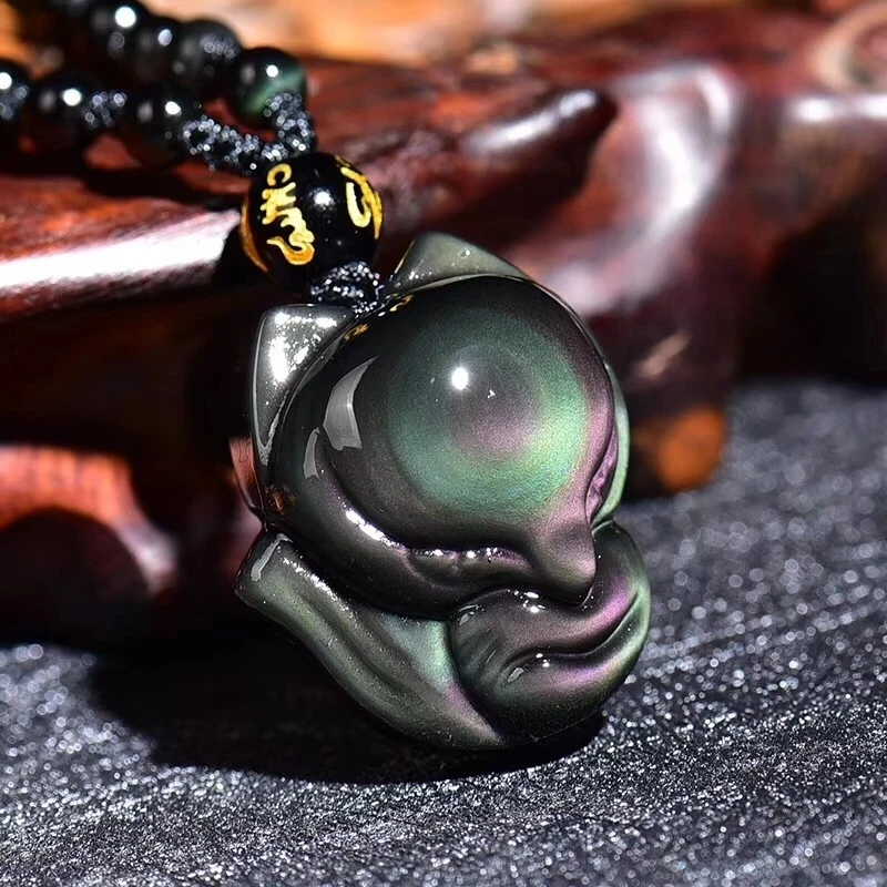 

Ювелирные изделия, лиса с цепочкой, ожерелье, натуральные радужные глаза, обсидиановый камень, амулет, чокер, удачное ожерелье, кулон для жен...