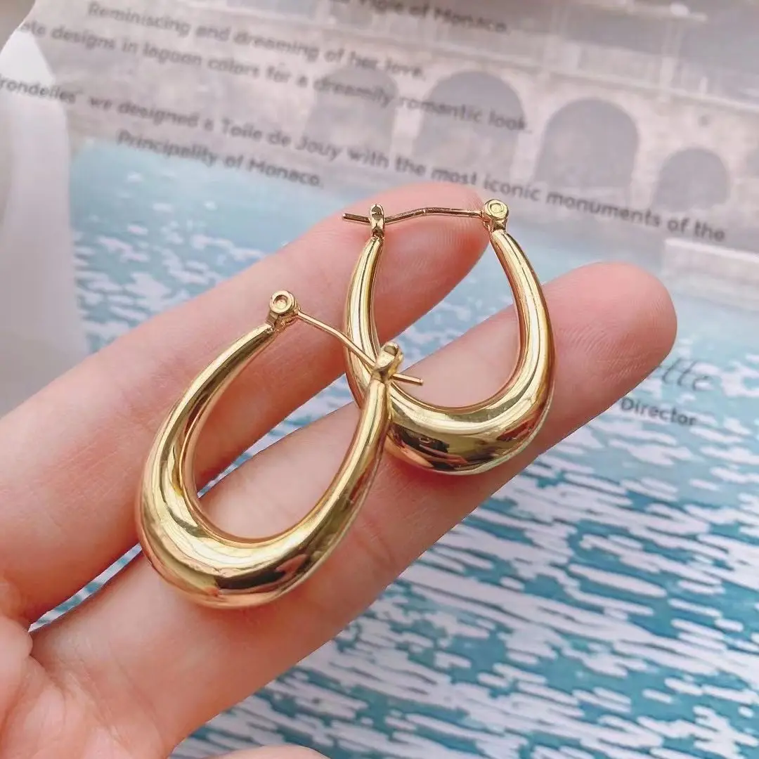 

5 Pairs, Gold Color Chic Oval Shaped Hoop Earrings Women's Chunky Hoops Geometric Copper Earrings Minimalist Jewelry