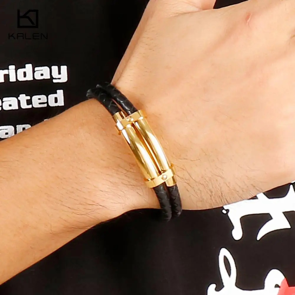 Vintag 21cm Double-Layered Leather Bracelet Men Stainless Steel  Charm Wrap Wristband e Jewelry Accessories